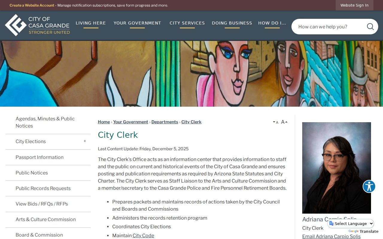 Casa Grande resident records City Clerk contact page