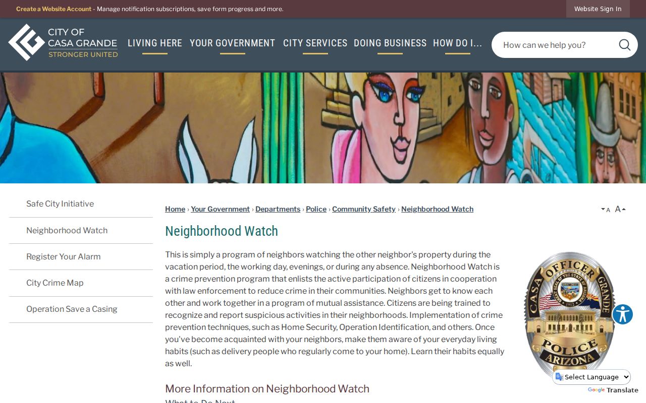 Casa Grande neighbors Neighborhood Watch guidance