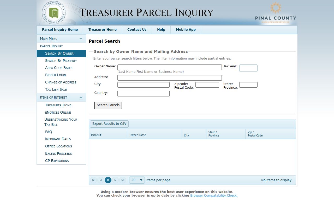 Casa Grande ZIP code directory tax mailing search fields